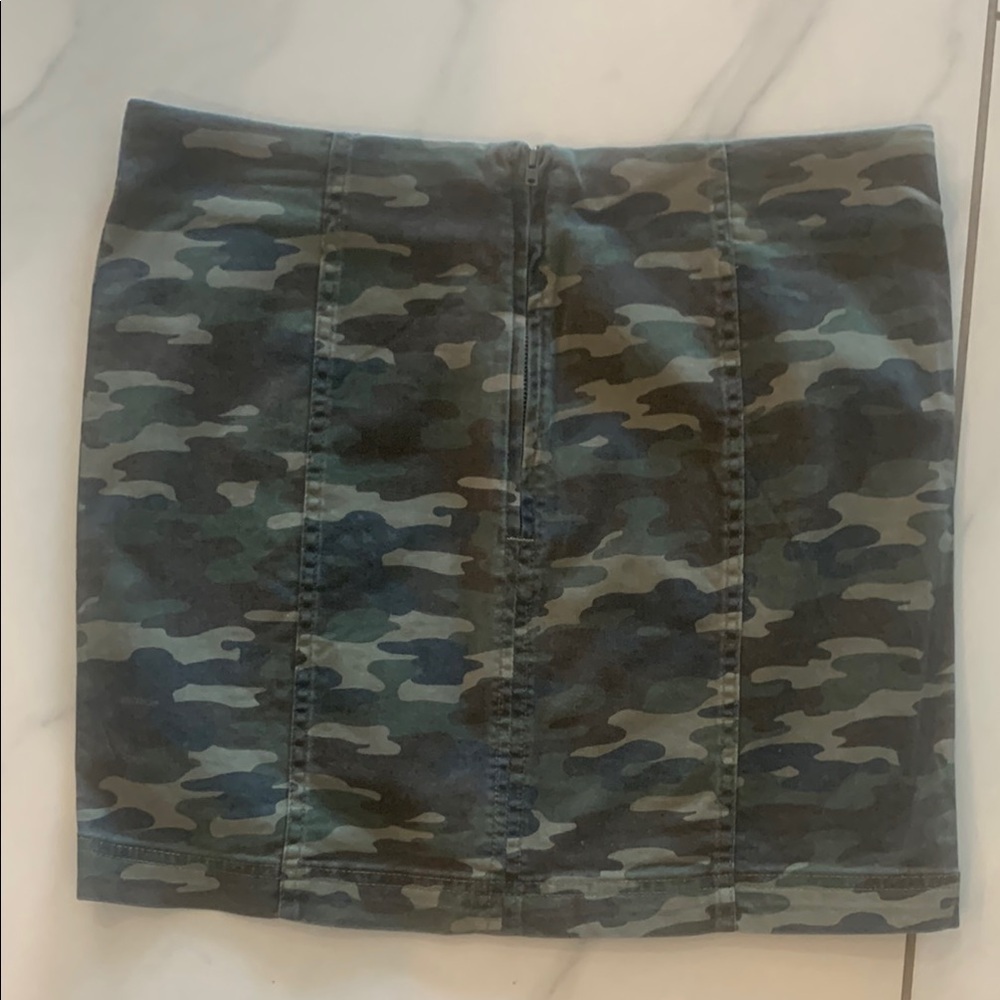Free People Blue Gray Camouflage Mini Pencil Skirt